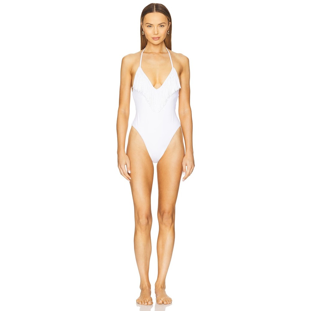L*Space Desert Days Fringe One Piece Swimsuit Womens Large White $198